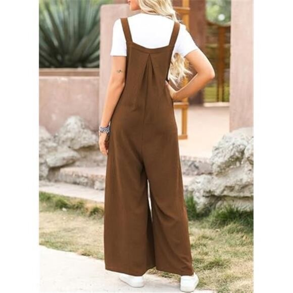 Women's Casual Loose Overalls Jumpsuits One Piece Sleeveless Wide Leg - Picture 5 of 5